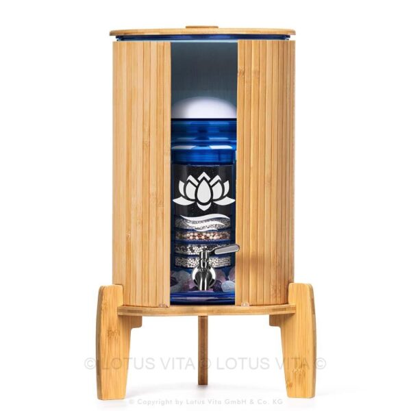 Lotusfilter Lotus Vita Produkt lotus-fontana bambus 8l blau glas wasserspender mit filter