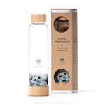 Glas Trinkflasche mit Kristallsteinen - Obsidian, Aquamarin