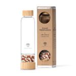 Glastrinkflasche mit Kristallsteinen - Milchopal, Goldfluss