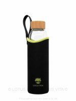 glas-bambus trinkflasche-inklusiv-neoprenschutz-schwarz-gruen Lotusfilter Lotus Vita Produkt glas bambus trinkflasche inklusiv neoprenschutz schwarz gruen